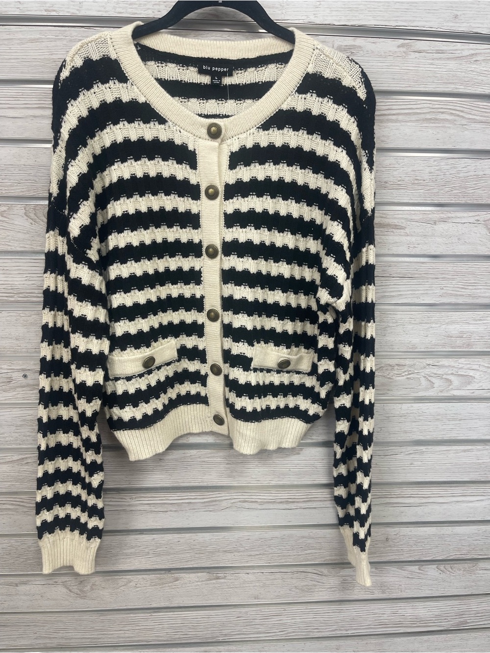 Blu Pepper Black & Cream Striped Button-Front Cardigan